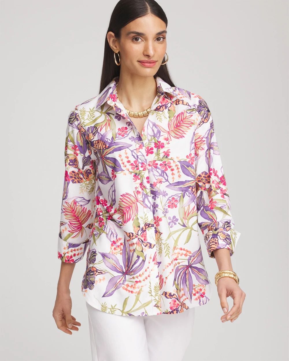 No Iron™ Tropical Floral Stretch Shirt | Chico's